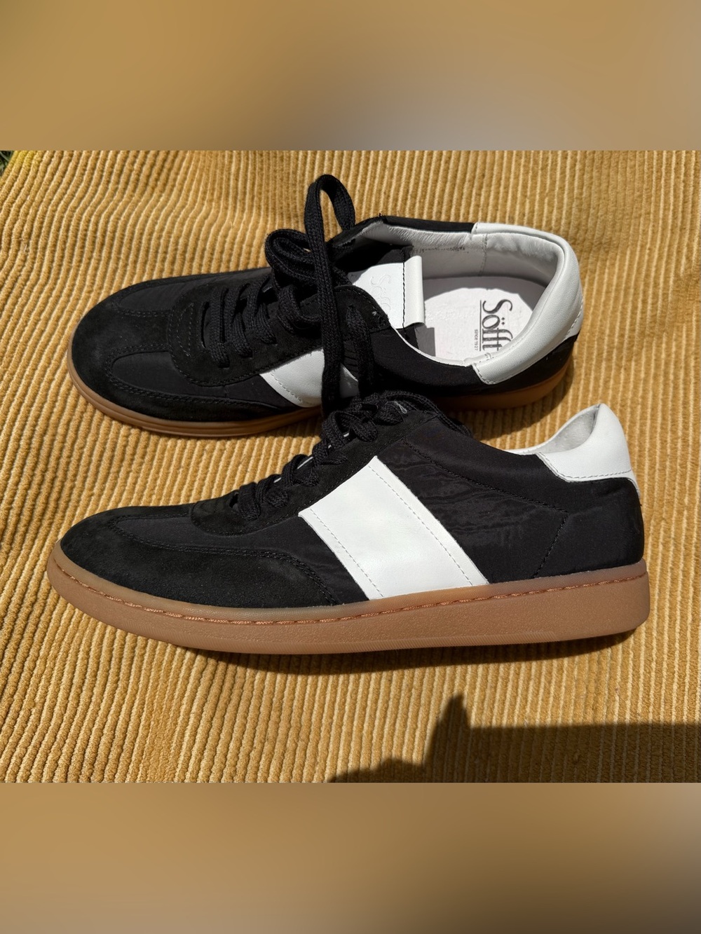 Women’s Black & White Casual Leather-Trim Sneakers